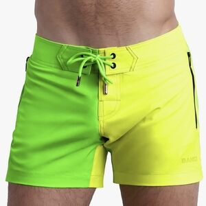 BANG Men's 4.5" Neon Yellow/Green Swimwear Flex Shorts Adjustable Fit Size L NWT